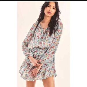 NWT LoveShackFancy Popover  Ruffle Dress In Ibiza Blue floral Woman’s